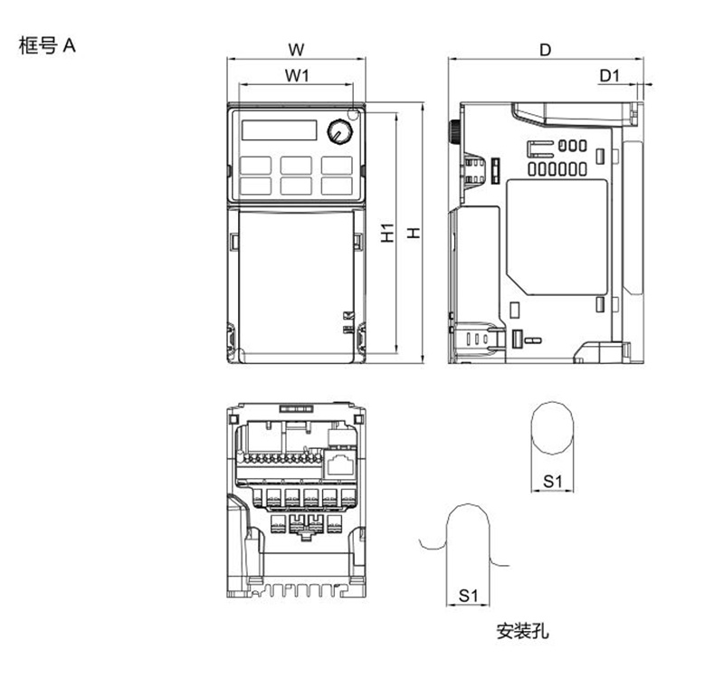 臺達(dá)變頻器 VFD1A6MS21ANSAA的尺寸圖片