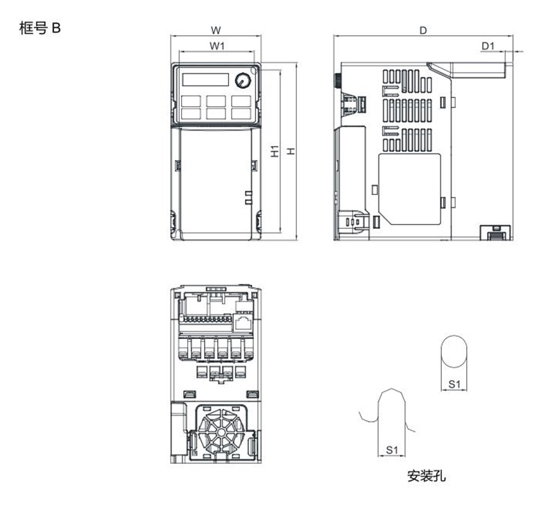 臺達(dá)變頻器 VFD4A8MS21ANSAA 的安裝尺寸