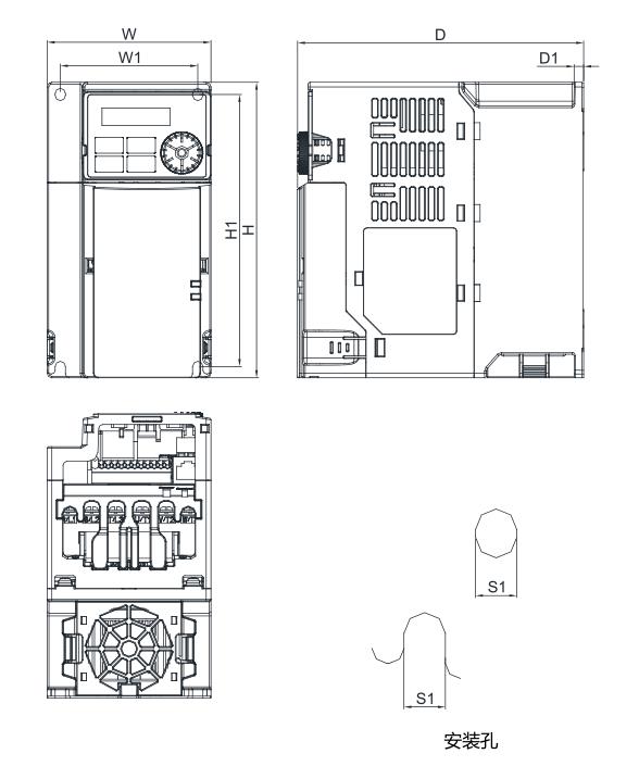 1.5KW臺(tái)達(dá)變頻器 VFD7A5MH21ANSAA的安裝尺寸