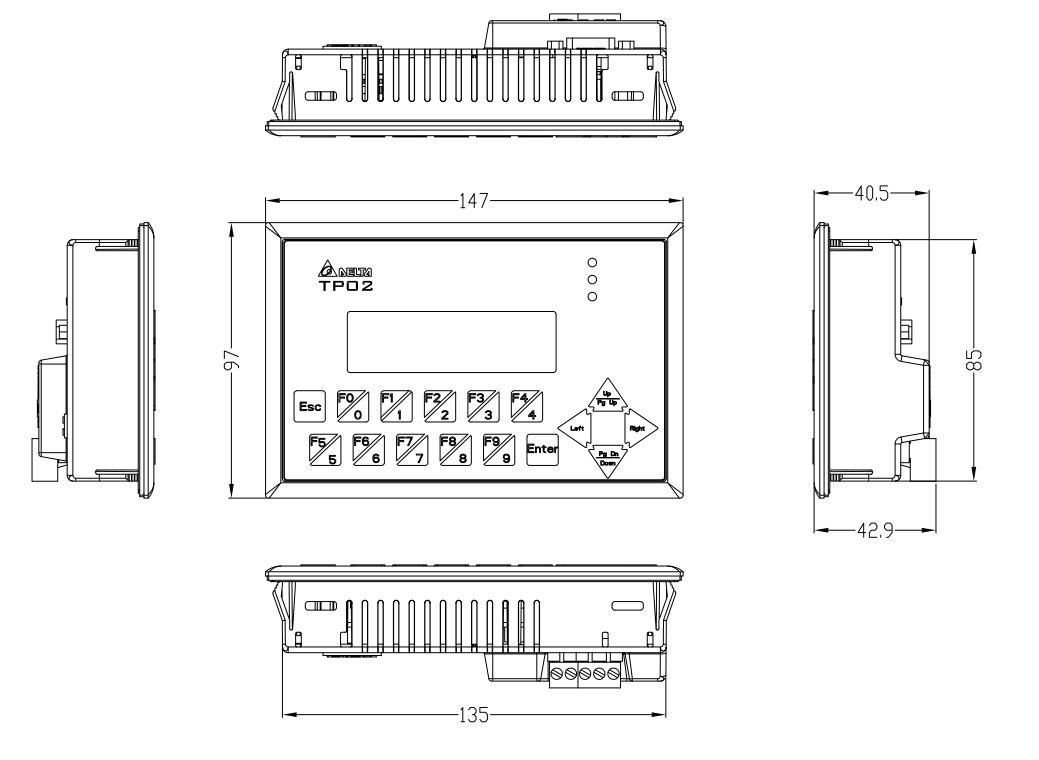 臺達(dá)文本顯示器TP02G-AS1 的尺寸